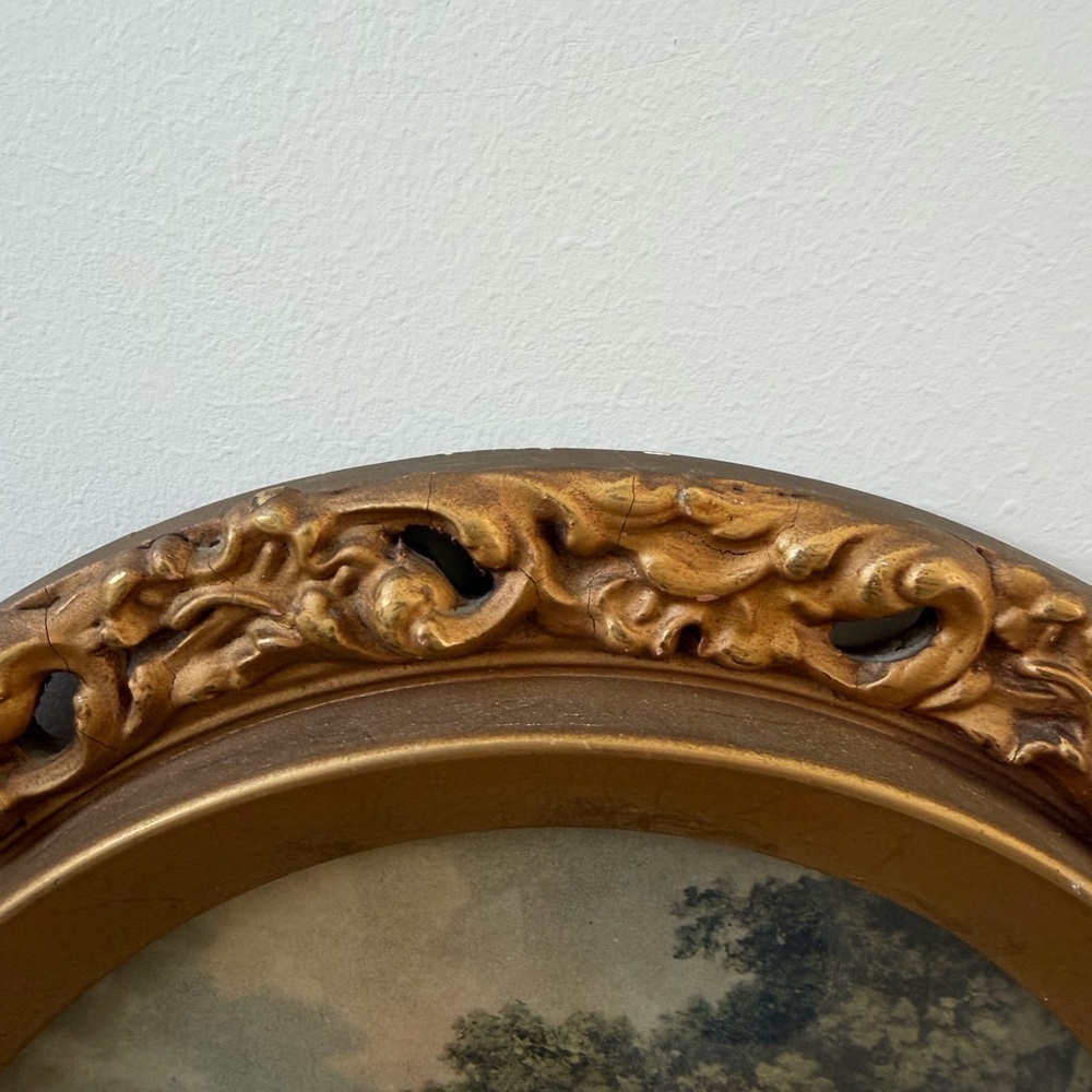 Antique French “the reading” gold oval wood antique vintage frame gorgeous - Picture 3 of 4